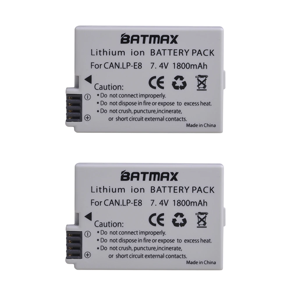 2Pcs 1800mah LP-E8 LP E8 LPE8 Camera Battery for Canon EOS 550D 600D 650D 700D Kiss X4 X5 X6i X7i Rebel T2i T3i T4i T5i Batterie