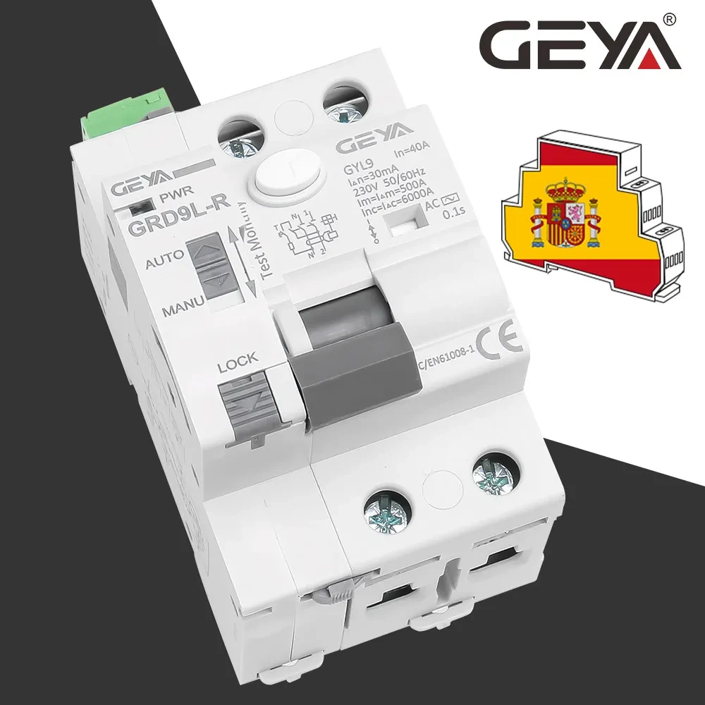 GEYA GRD9L-R RCCB Automatic Self-Reclosing Device Circuit Breaker 2P 40A 30mA100mA 300mA RCD Smart Breaker