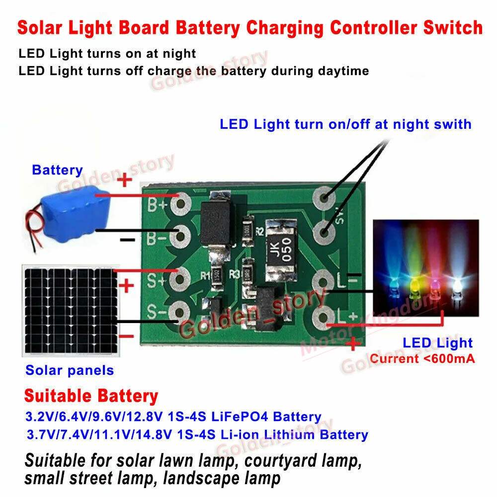 Automatic Solar Panel Battery Charger Board Night Light LED Lamp Control Switch