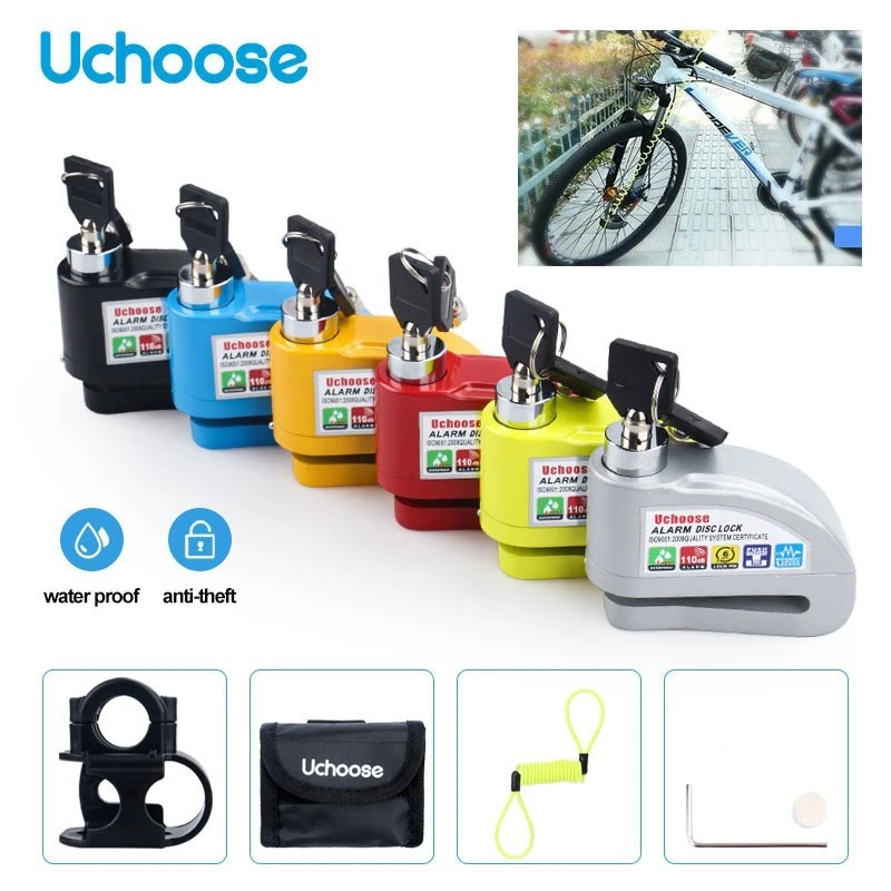 Motorcycle Scooter Wheel Disc Brake Alarm Lock Aluminum Alloy Security Anti-theft 2m Reminder Rope Lockstitch Bag Spare Battery