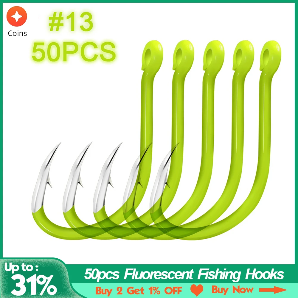 50pcs Fluorescent Fishing Hooks High Carbon Steel Fishing Hook Fishing Hook Tackle pesca  jig accessories