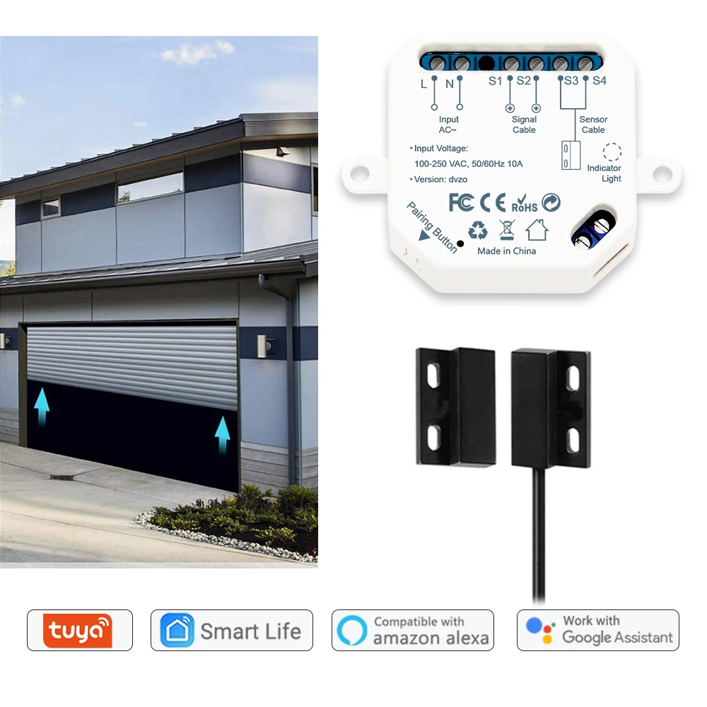 LoraTap Tuya Smart Life Garage Door Sensor Opener Controller WiFi Switch Alexa Echo Google Home DIY Smart Home App Alert No Hub