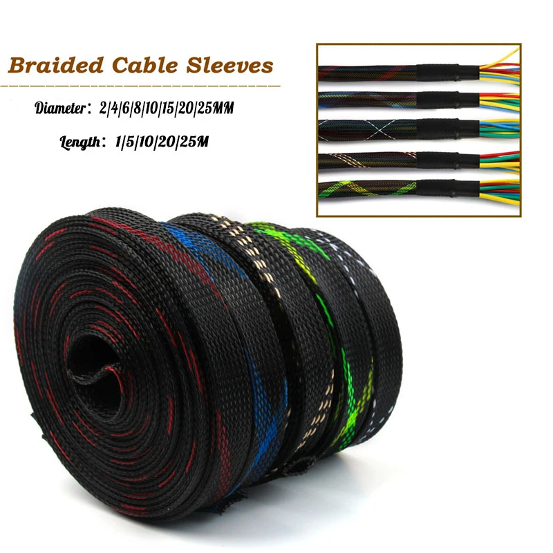 Dropship 5/10M Tight PET Expandable Cable Sleeves Wire Cables Protection 2/4/6/8/10/12/15/20/25mm Insulation Braided Sleeve