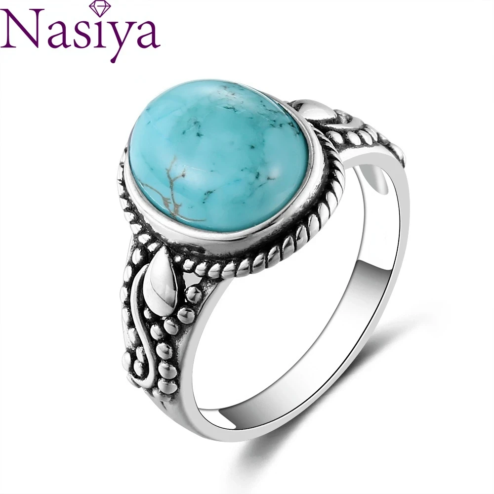 New Fashion Oval High Quality Natural Turquoise Rings for Men Women 925 Silver Trendy Jewelry Wholesale Dropshiping Gifts