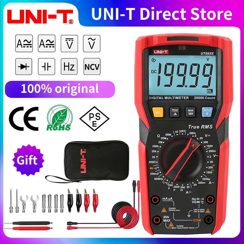 UNI-TUT89XE professional digital multimeter true RMS NCV20A current AC and DC voltage capacitance resistance tester UT89XUT89XD