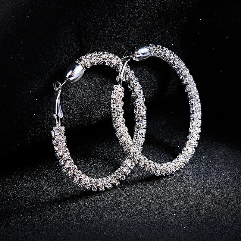 kissme Korean Style Earrings Oversize Big Circle Shiny Crystal Hoop Earrings For Women Brincos New Fashion Jewelry Accessories
