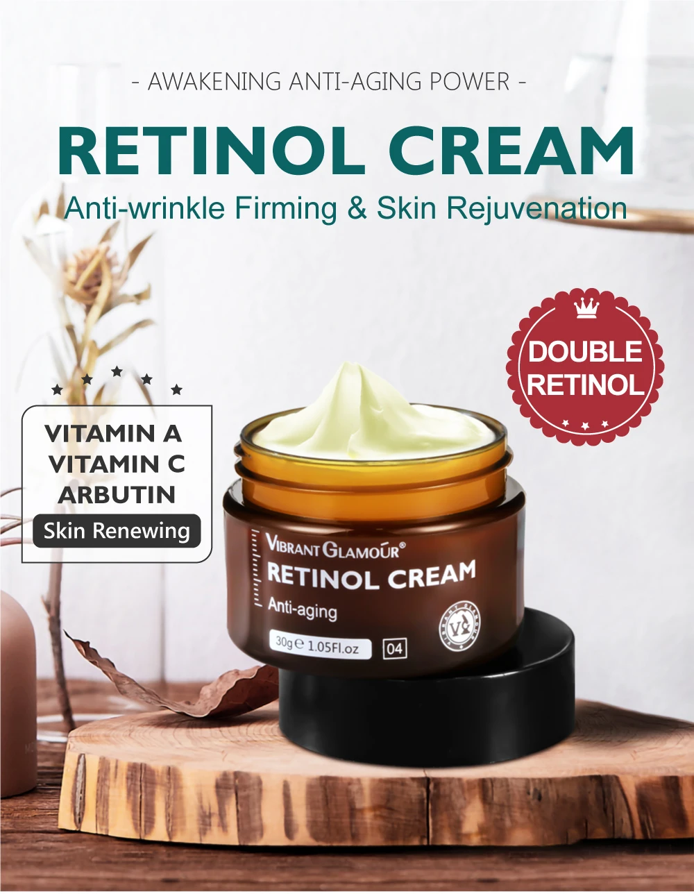 VIBRANT GLAMOUR Retinol Face Cream Anti-Aging Remove Wrinkle Firming Lifting Whitening Brightening Moisturizing Facial Skin Care