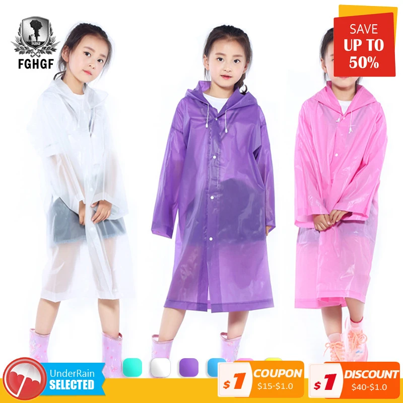 FGHGF EVA Transparent Fashion Frosted Child Raincoat Girl And Boy Rainwear Outdoor Hiking Travel Rain Gear Coat For Children