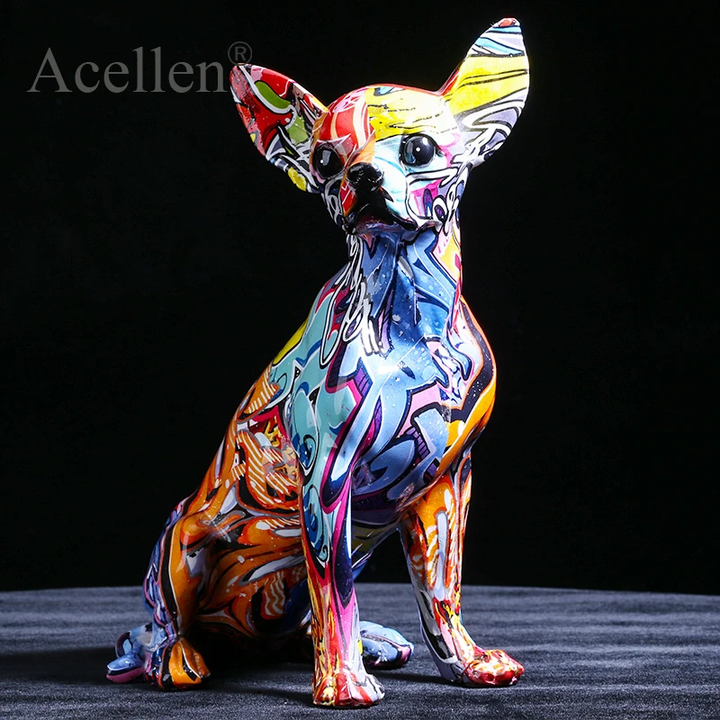 Creative Color Chihuahua Dog Statue Resin sculpture Crafts Simple Living Room Ornaments Home Office Store Decors Decorations