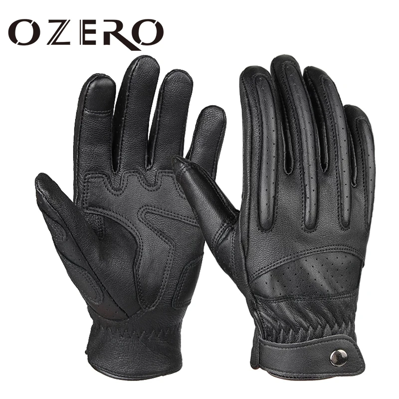 OZERO Mens Touch Screen Gloves Leather Motorcycle Glove Outdoor Full Finger Cycling Mountain Bicycle Guantes Moto Gloves
