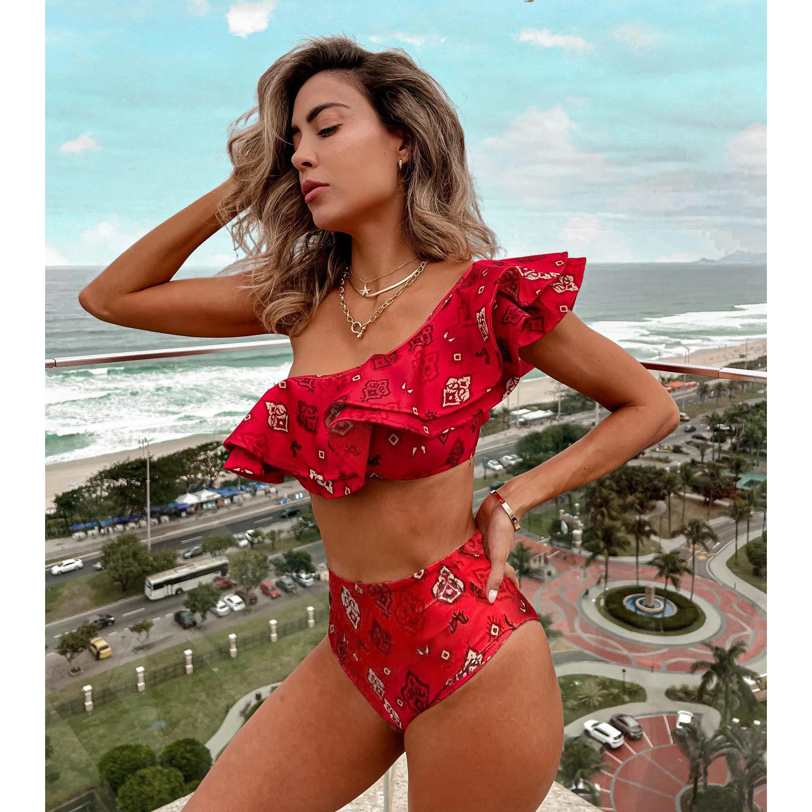 One Shoulder Swimsuit Print Bikinis Brazilian Bikini Set High Waist Swimming Suits Bathing Suit Summer Beachwear