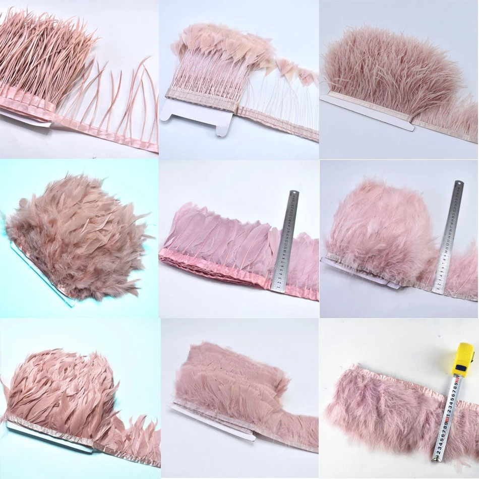 1Meters Pheasant Ostrich Goose Feathers Trimming For Sewing Clothes DIY Leather Powder Color Feathers Ribbon Party Decoration