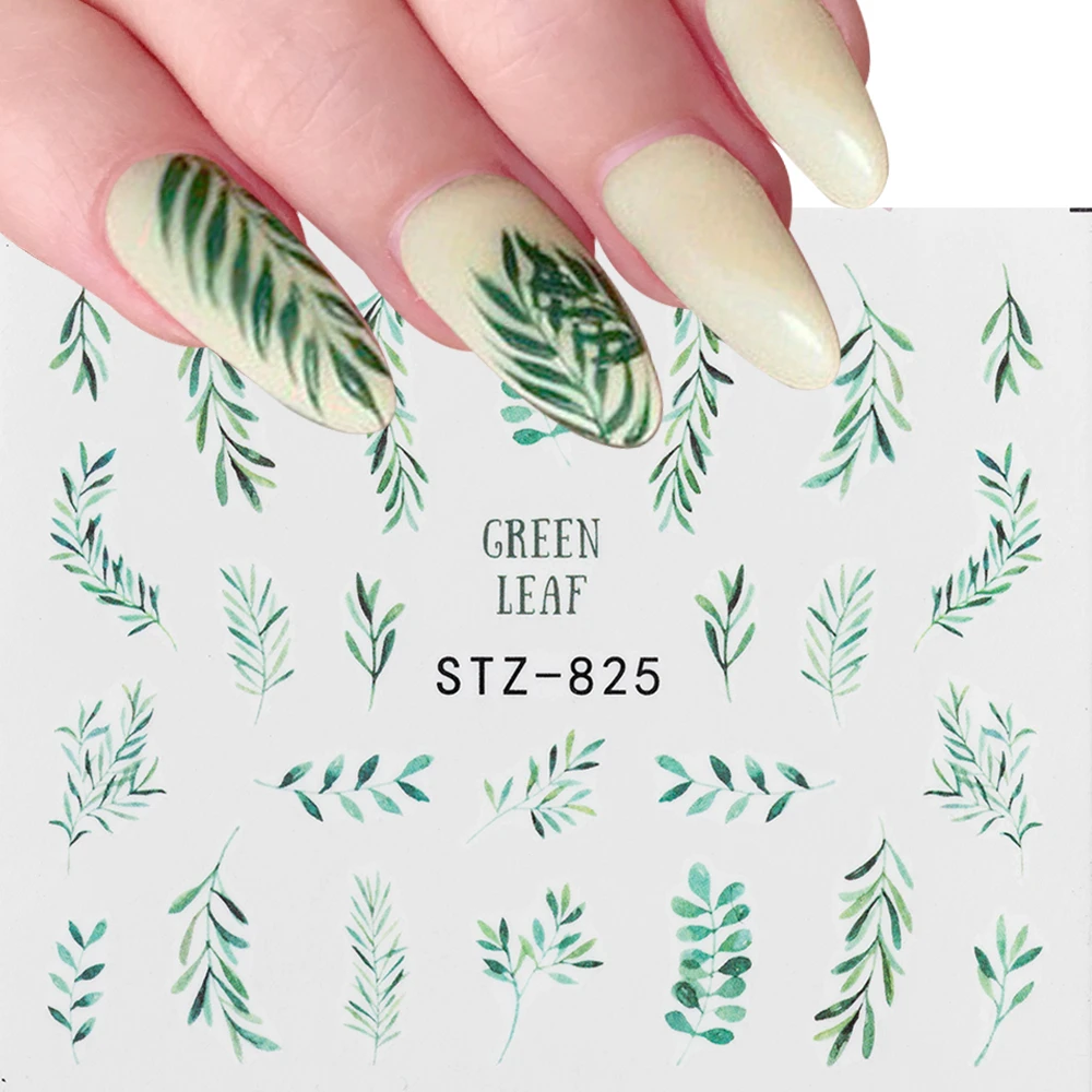 1Pcs Water Nail Decal and Sticker Flower Leaf Tree Green Summer DIY Slider for Nail Art Watermark Manicure Decor Wholesale