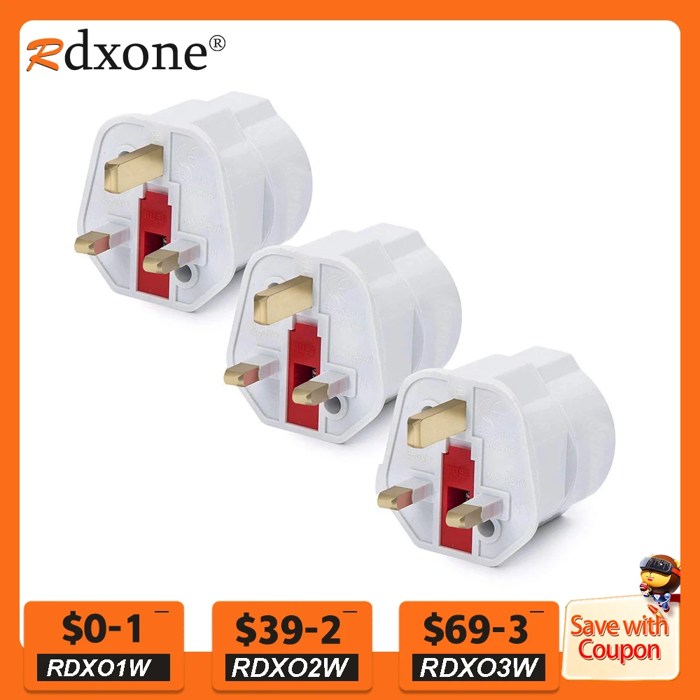 Rdxone EU Euro 2 Pin to UK 3 Pin Power Converter Plugs adapter AC plug Adapter Travel Converter European 250V 16A