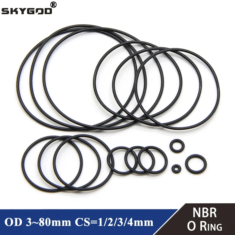 50pcs NBR O Ring Seal Gasket Thickness CS 2mm OD 8~80mm Nitrile Butadiene Rubber Spacer Oil Resistance Washer Round Shape Black