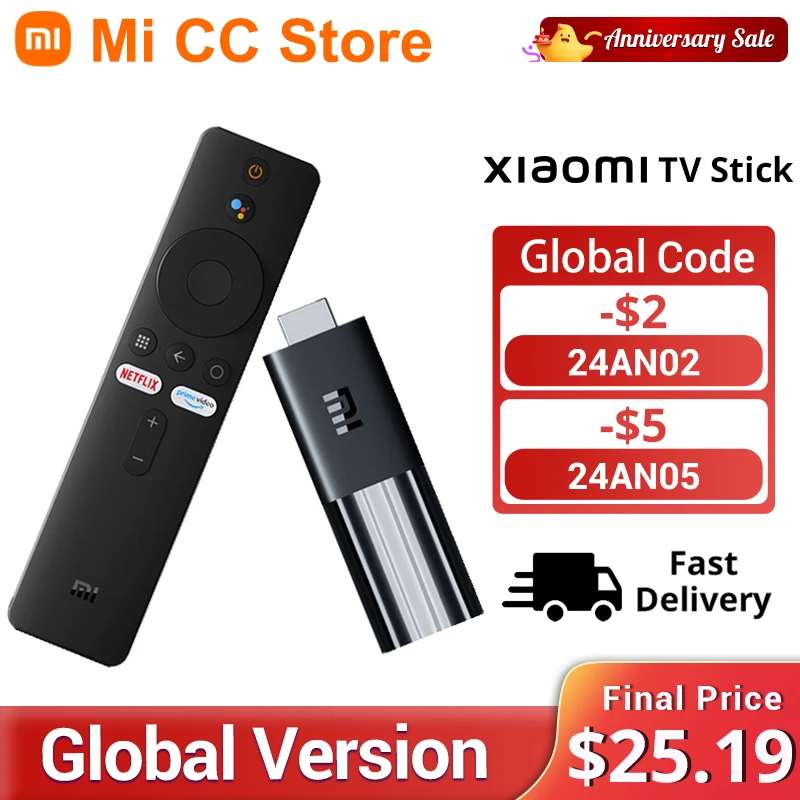 In Stock Global Version Xiaomi TV Stick HDR Android TV 9.0 Wifi Google Assistant TV Dongle 1GB 8GB Bluetooth-Compatible BT 4.2