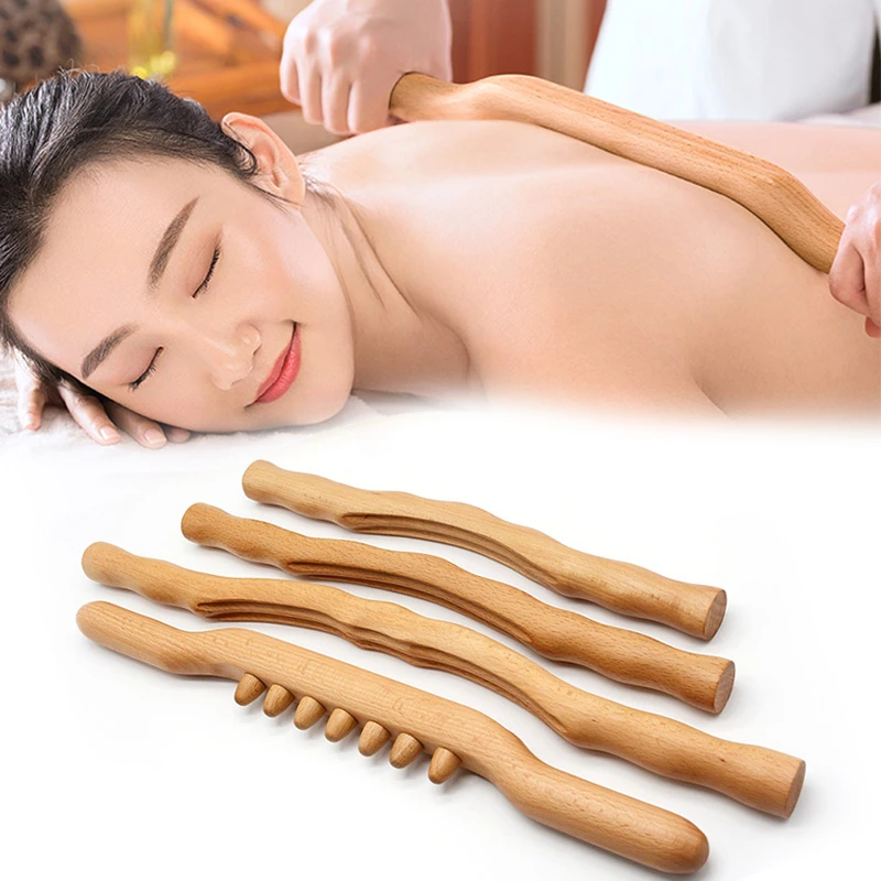 4Pcs Scraping Stick beech wood Back Shoulder Neck Waist Leg Massage Tools Fat burner Meridian Brush Slim cellulite massager Rod