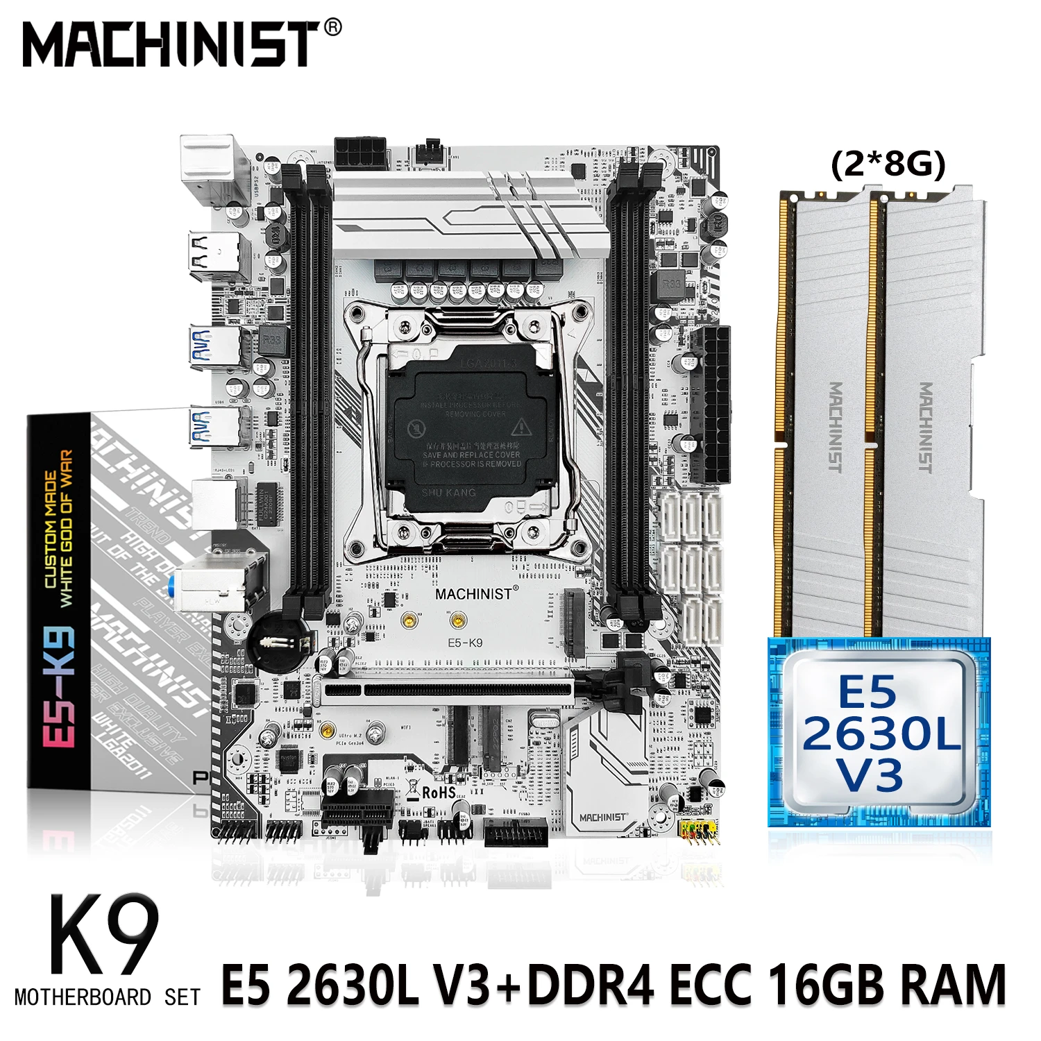 MACHINIST X99 Motherboard LGA 2011-3 Set Kit With Intel Xeon CPU E5 2630L V3 16GB(2*8GB) DDR4 ECC REG 2133MHZ Memory M-ATX K9