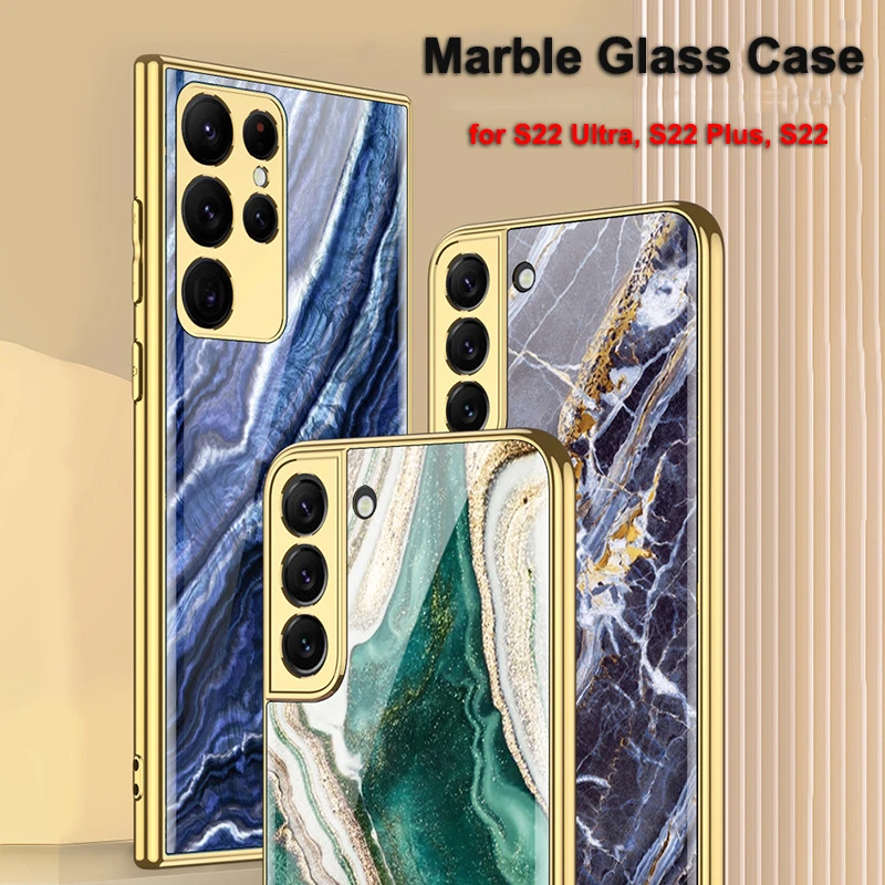 for Samsung Galaxy S21 Ultra Plus S21 5G Case Plated 9H Ceramics Tempered Glass Full Protect Camera Lens Marble Back Cover Funda