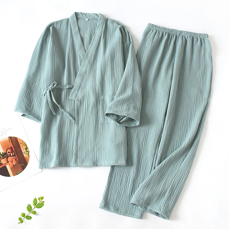 2021 Japanese Kimono Set 100%Cotton Pajamas Two-piece Couple Yukata Loose Men's And Women's Sweat Steaming Suit Home Service Set