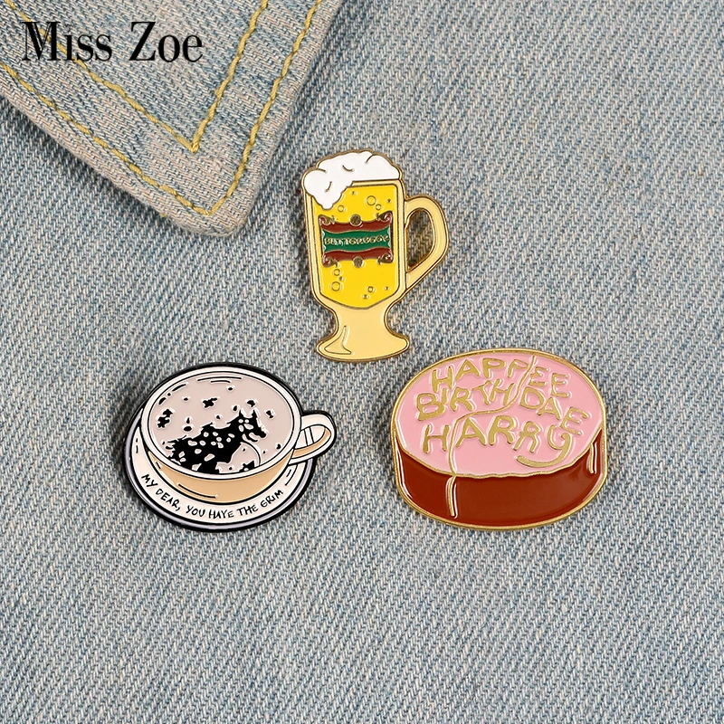 Butterbeer Enamel Pin Custom Birthday Cake Coffee Brooches Shirt Lapel Bag Magic World Badge Book Movie Jewelry Gift for Fans