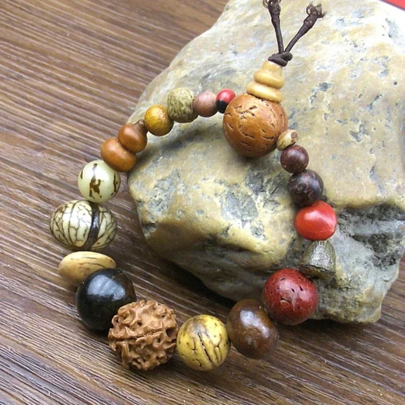 Vintage Natural 18 Bodhi Seed Bracelet Bangles Buddha Charm Bracelet Tibet Buddhist Prayer Wood Beads