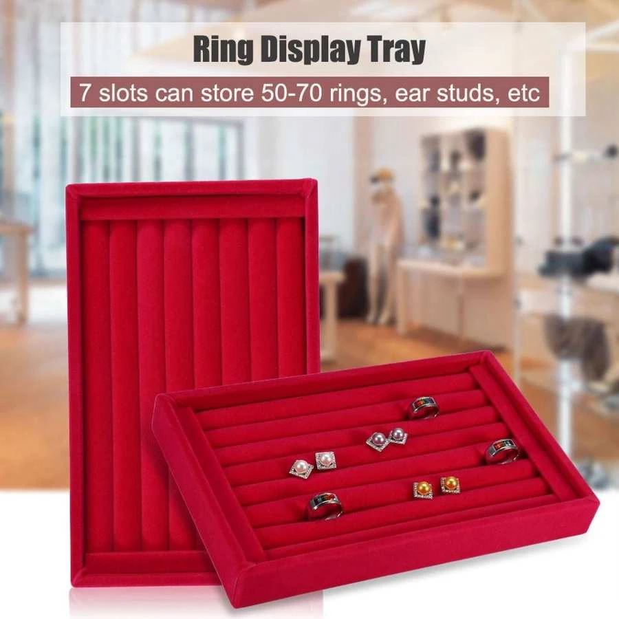 Velvet Jewelry Ring Earring Insert Display Cufflinks Organizer Jewelry Box Wooden Flat Stackable Tray Holder Storage Box Showcas