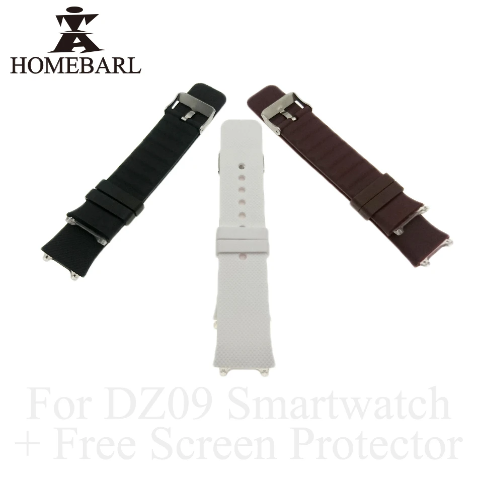 HOMEBARL Original DZ09 Smart Watch Strap DZ 09 Silicone Replacement Wrist Watch Band Strap Watchband Wristband +Free Screen Film