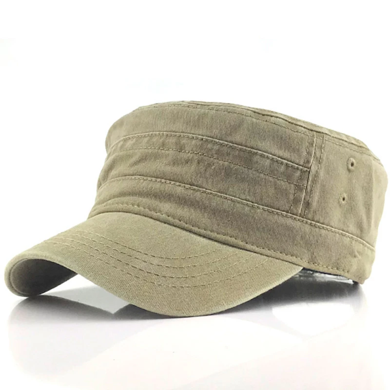 Classic Vintage Flat Top Mens Washed Caps Hat Adjustable Fitted Thicker Cap Military Hats For Men Casquette gorra hombre