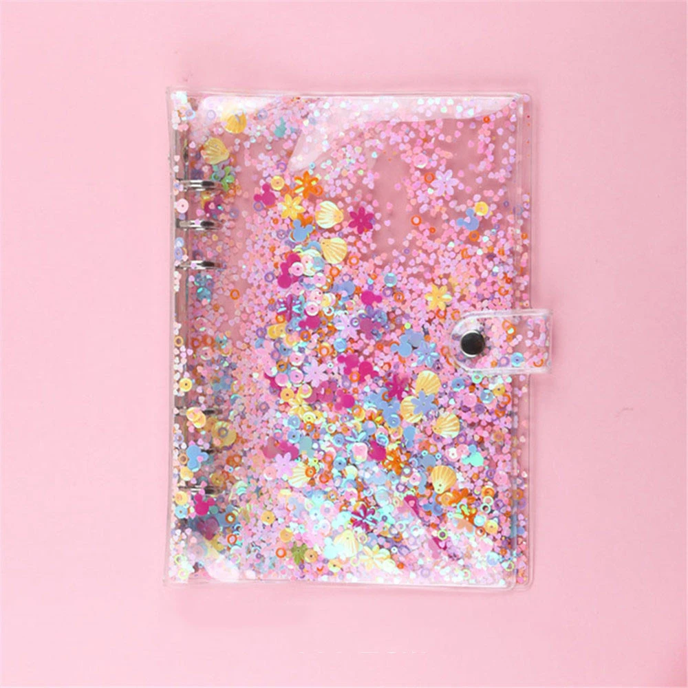 Cute Glitter Sequins Notebook Cover A5/A6 Transparent 6 Rings File Folder Loose Leaf Ring Binder Kawaii Stationery Supplies