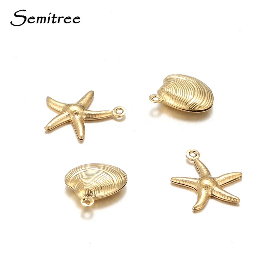 Semitree 20pcs Stainless Steel Starfish Charms Shell Pendant Necklace Findings Bracelet Accessories for DIY Jewelry Making