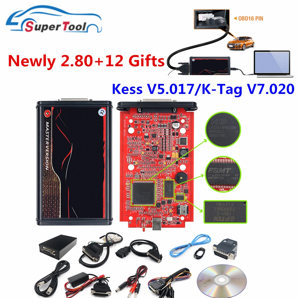 Online EU Red Kess Master 2.8/2.7/2.53 5.017 K-TAG V2.25 V7.020 Full Chip OBD2 Manager Tuning Kit Kess 2.7 K-TAG 2.25 Programmer