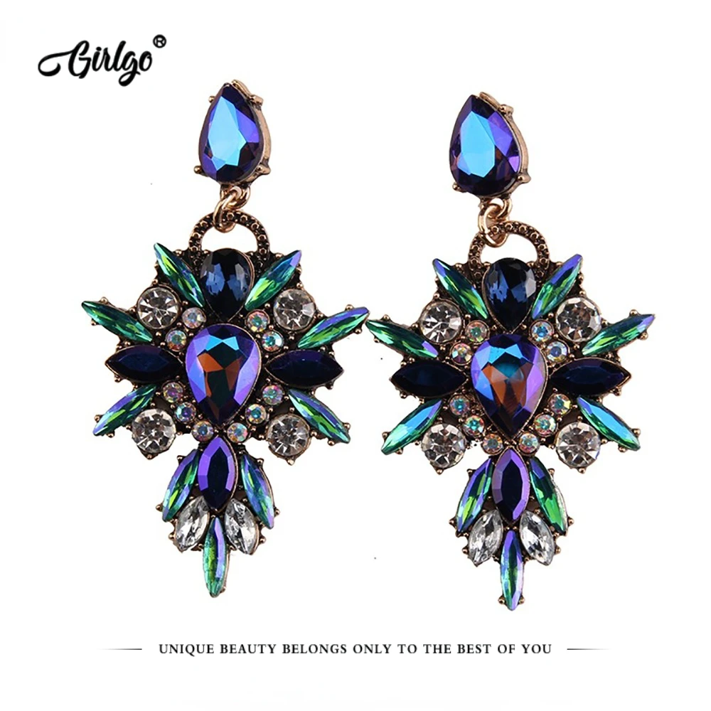 Girlgo Hot Sale Luxury Crystal Dangle Earrings For Women 2020 Fashion Jewelry Gothic Accessories Multicolor Trendy Drop Earrings