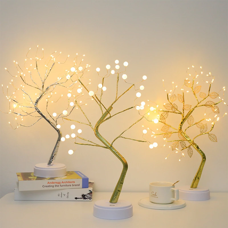 LED Night Light Christmas Decoration Tree Fairy Atmosphere Table Lamp For Home Bedroom Beside Party New Year Holiday USB/Battery