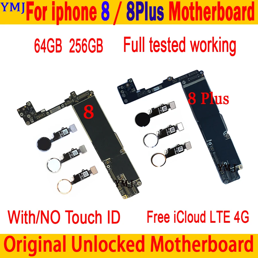 64GB 256GB 100% original for IPhone 8 motherboard with/without Touch ID unlocked mainboard for iphone 8 IOS System logic board