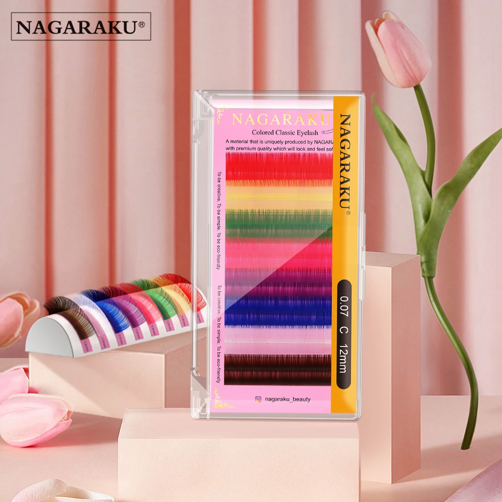 NAGARAKU Eyelash Extension Makeup Maquillaje Individual Eyelash Rainbow Color Eyelash Premium Soft Natural Cilia Lashes