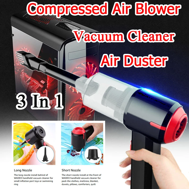 3-IN-1 Wireless Handheld Car Home Vacuum Cleaner Cordless Air Blower Electric Mini Air Duster For Computer, Laptop, Keyboard, PC