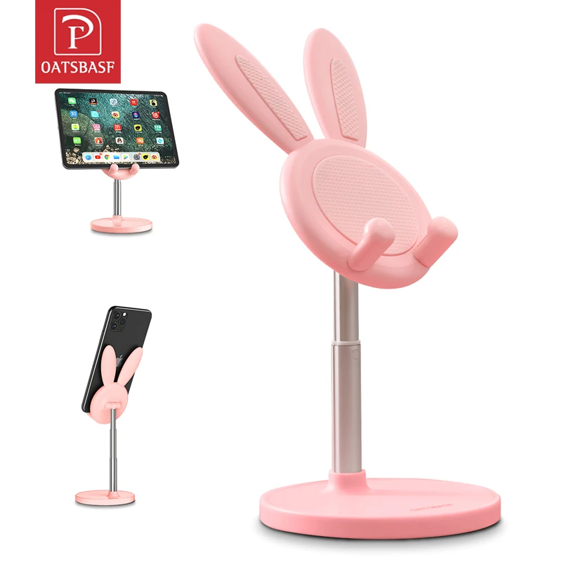 Oatsbasf Cute Bunny Phone Holder Desktop Cell Phone Stand, Height Angle Adjustable For iPhone Xiaomi Huawei Samsang iPad Tablet