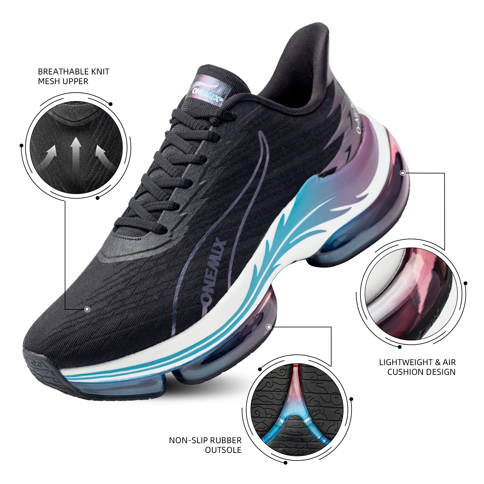 ONEMIX Men's Sport Running Shoes Music Rhythm Man Sneakers Breathable Mesh Outdoor Athletic Shoe Light Male Shoe Size EU 39-47