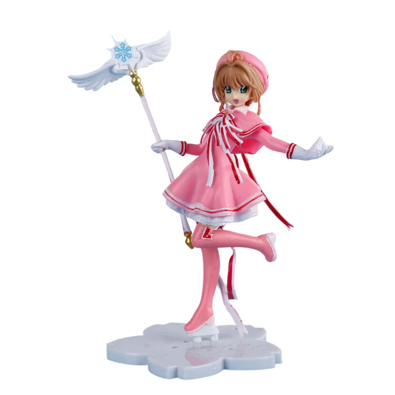 Anime Lovely Pink Card Captor SAKURA PVC Action Figures Toys Girls PVC Figure Model Magic Wand Girls Car Cake Decorations Gift