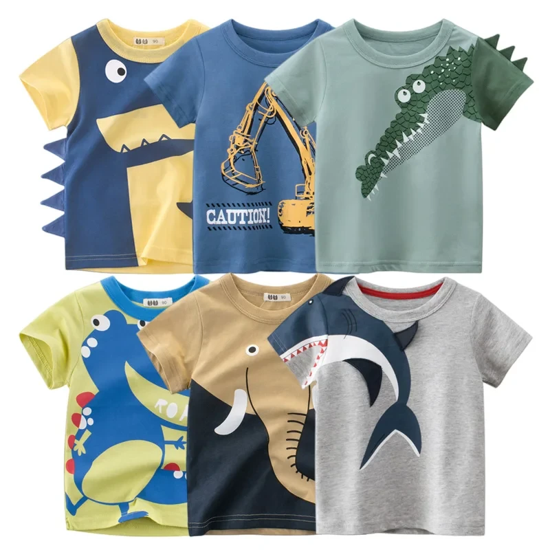 2021 Summer Children 3D Cartoon T-shirt for Boy Animal Printing Dinosaur Shark Boys T Shirt Girls Tops Tees Cartoon Kids Clothes