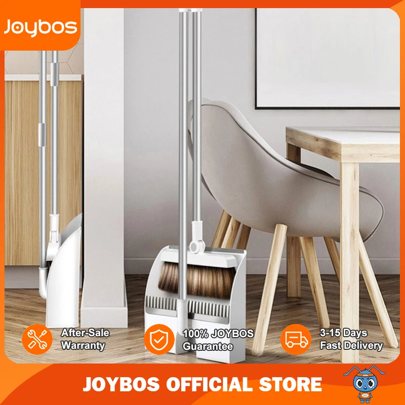 JOYBOS Home Windproof Broom & Dustpan Set Stainless Upright Extendable Broomstick Floor Cleaning Brush Soft Comb Teeth JBS16