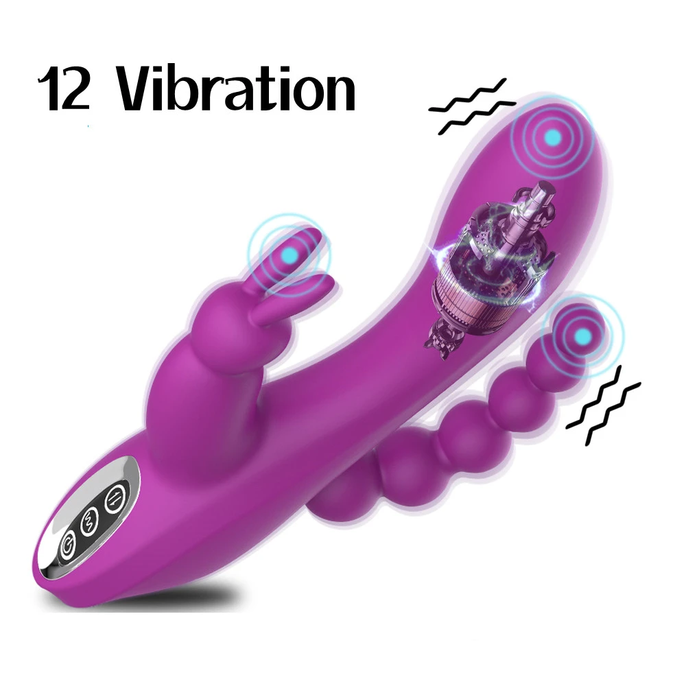 12 Function Rabbit Vibrator G-spot and P-spot Anal Vibrator Triple Curve Rechargeable Dildo Vibrator for Women Clit Stimulator