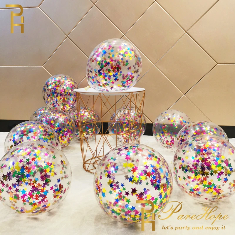 10/20 Star Confetti Balloons Metallic Confetti Latex Transparent Ballon Baby Shower Birthday Party Wedding Decoration Ball Globo