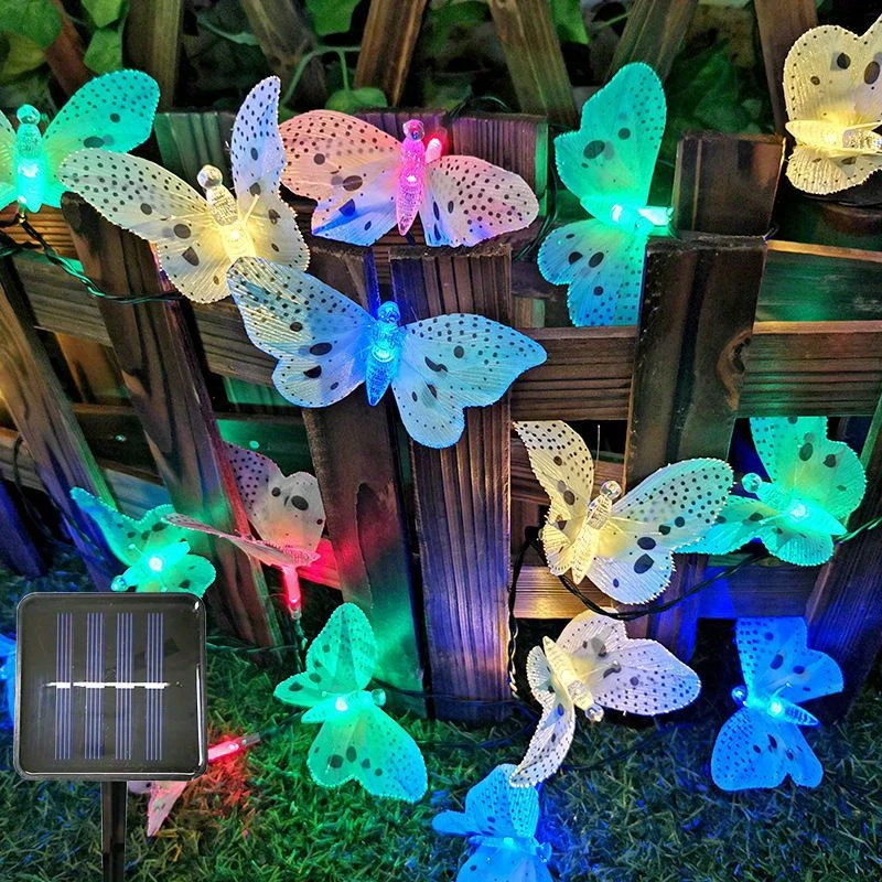 Garden Solar Lights Butterfly String Lights Waterproof Fiber Optic Butterfly Shaped 12 LED Multicolor lamp for Garden Lawn Patio