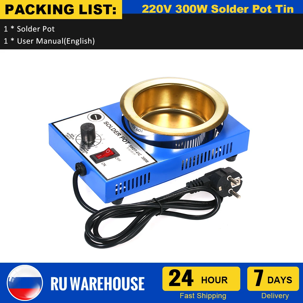 220V 300W Solder Pot Tin Melting Furnace Thermoregulation Soldering Desoldering Bath 100/80/50/38mm 200~450 Centigrade EU Plug