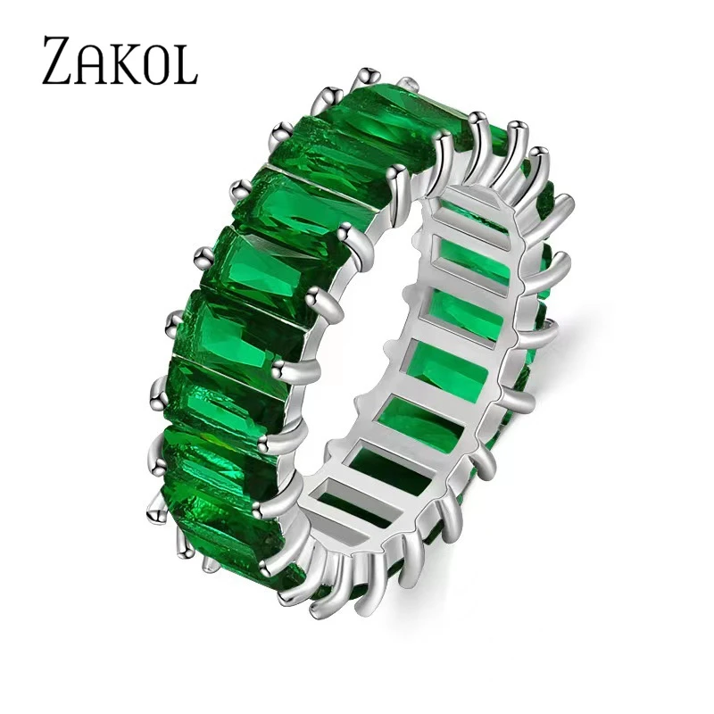 ZAKOL Fashion Mutilcolor AAA Baguette Cubic Zirconia Wedding Finger Rings for Women Luxury T Shape Stone Party Jewelry FSRP2119