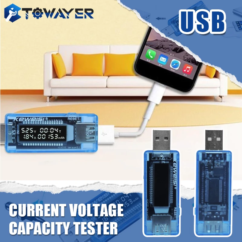 USB Current Voltage Capacity Tester Volt Current Voltage Detect Charger Capacity Tester Meter Mobile Power Detector Battery Test