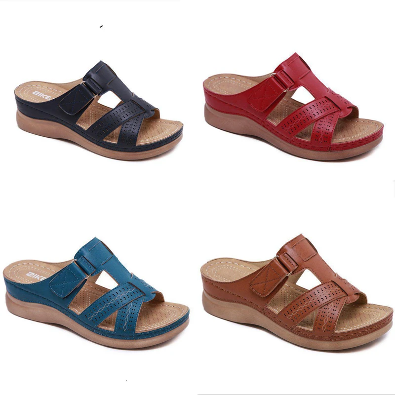 2021 Summer Women Wedge Sandals Premium Orthopedic Open Toe Sandals Vintage Anti-Slip Leather Casual Female Platform Retro Shoes