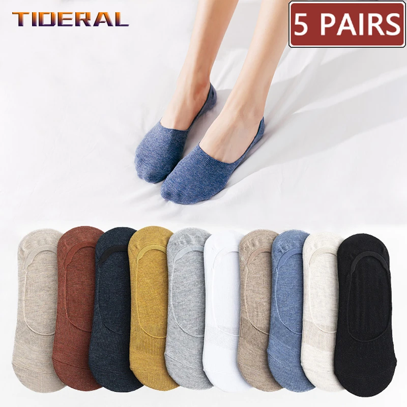 10 pieces = 5 pairs Women's Cotton Invisible No show Socks non-slip Silicone Sock Spring Summer Solid Color felmen Slipper Socks